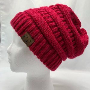 C.C cable knit beanie in hot pink one size fits all